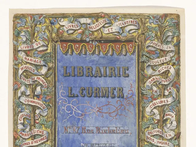 The image shows a book cover with a blue background and a gold border. The title of the book is...