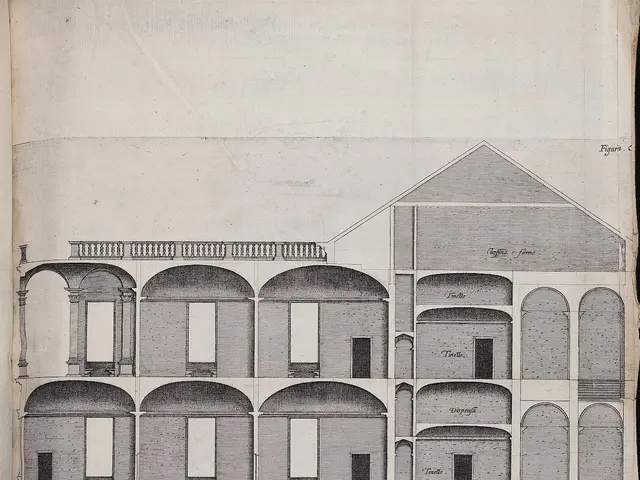 The image shows an open book with a drawing of a building on it. The building is composed of...