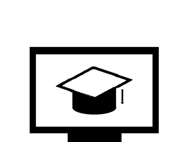 The image shows a computer screen with a black and white graduation cap on it, symbolizing the...