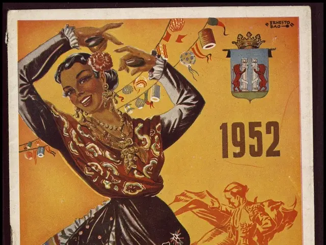 The image shows a poster advertising the Badajoz Festival of San Juan in 1952. It features a...