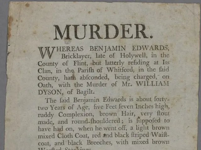 The image shows an old book with the title "Murder" written on it, placed on a grey surface. The...