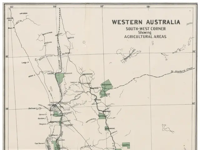 The image shows a poster with a map of Western Australia, depicting the agricultural areas of the...