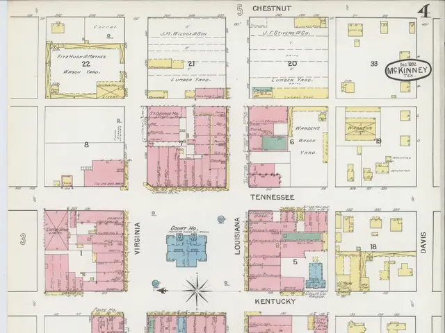 The image shows an old map of the city of Louisville, Kentucky, with various buildings and text...