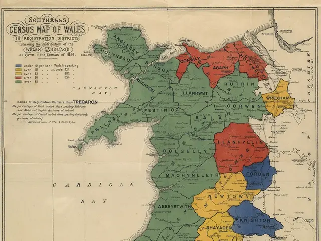 The image shows a poster of a map of Wales with the counties of England and Wales highlighted in...