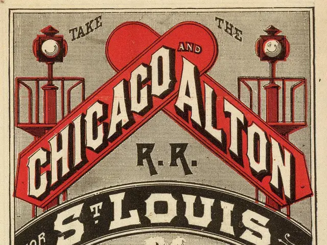 The image shows an advertisement for the Chicago Alton Railroad for St. Louis, Kansas City, Denver,...