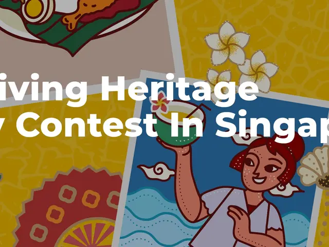 The image shows a poster for the Wiki Loves Living Heritage Photography Contest in Singapore. It...