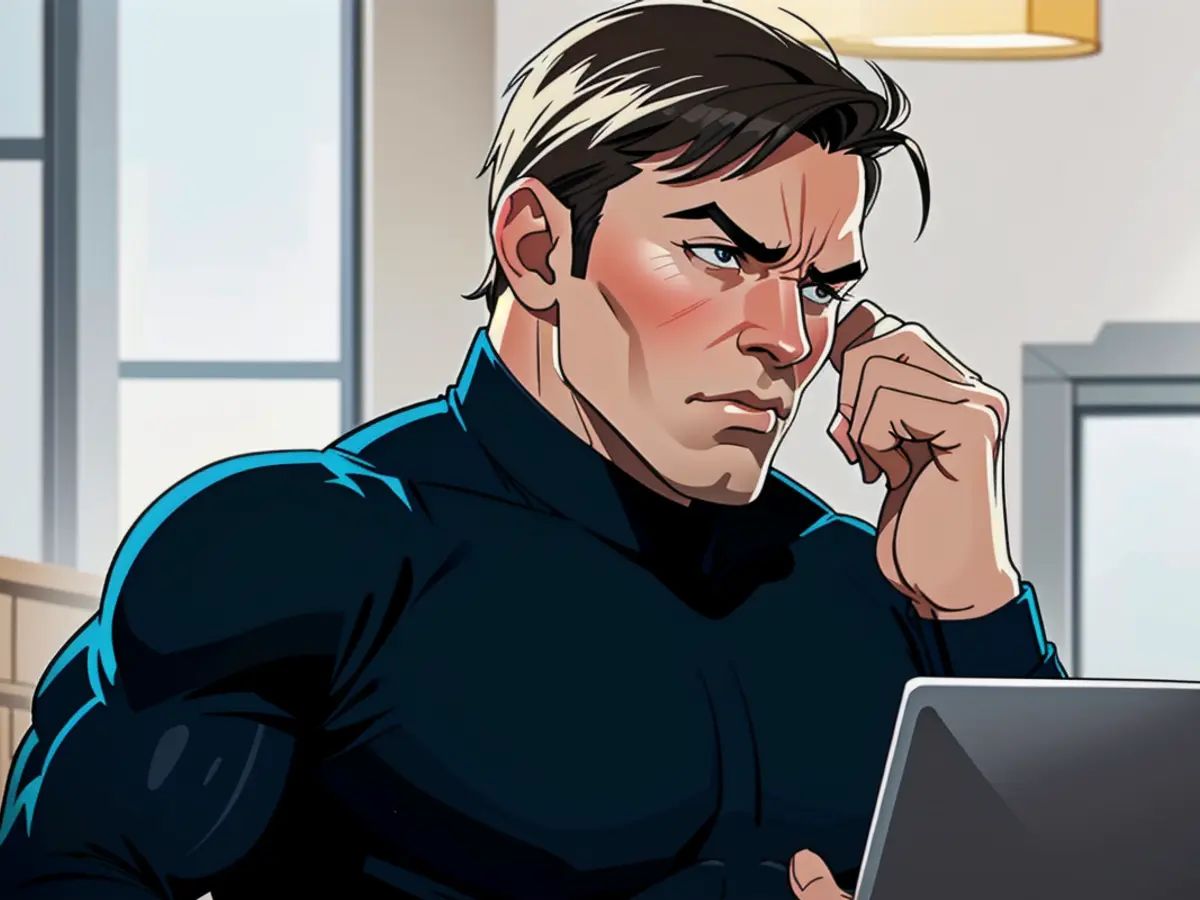 Struggling with headaches, burnout, and stress, a female freelance content writer, author, or...